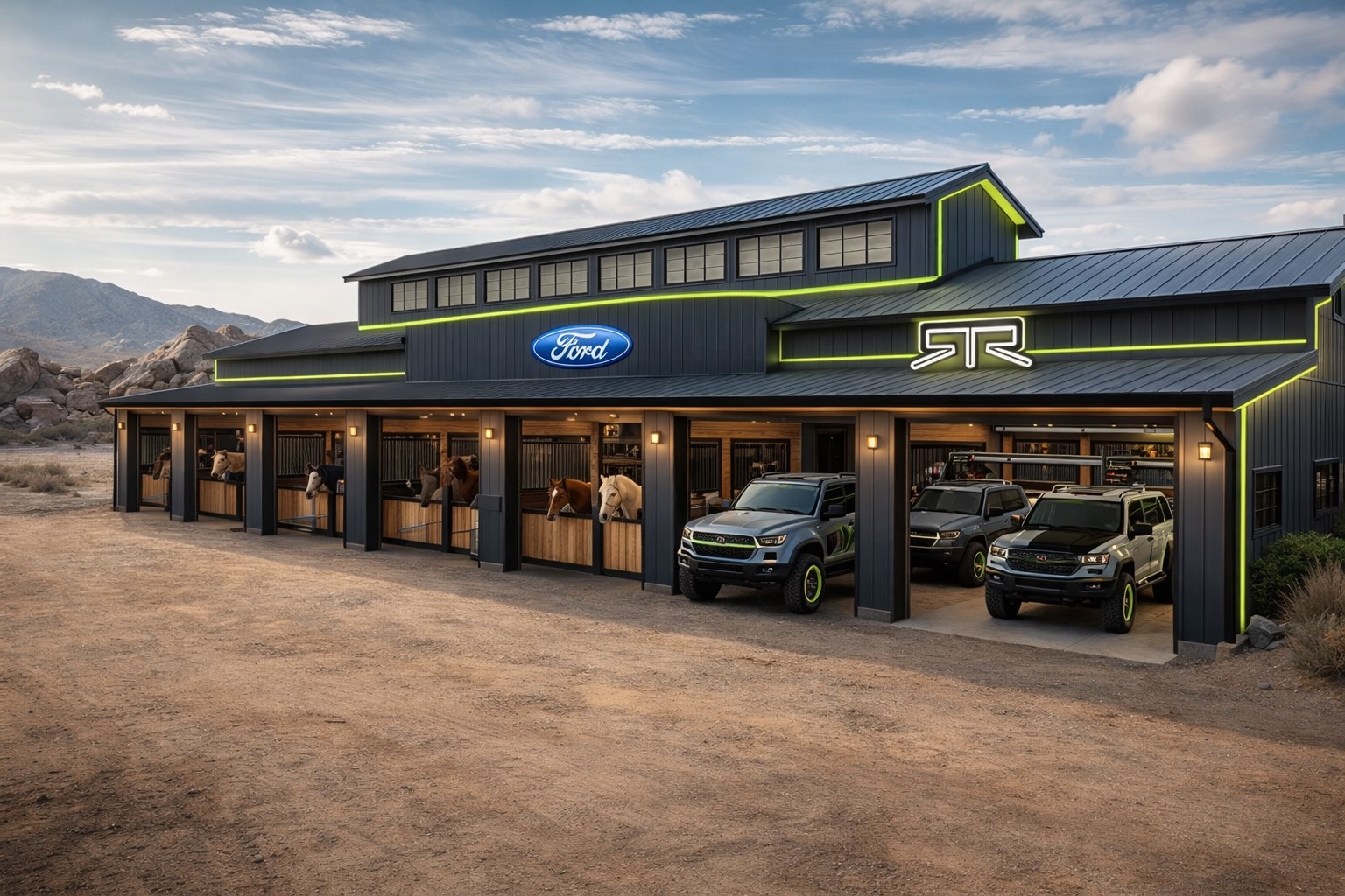 Bronco Barn exterior concept with Ford and RTR styling